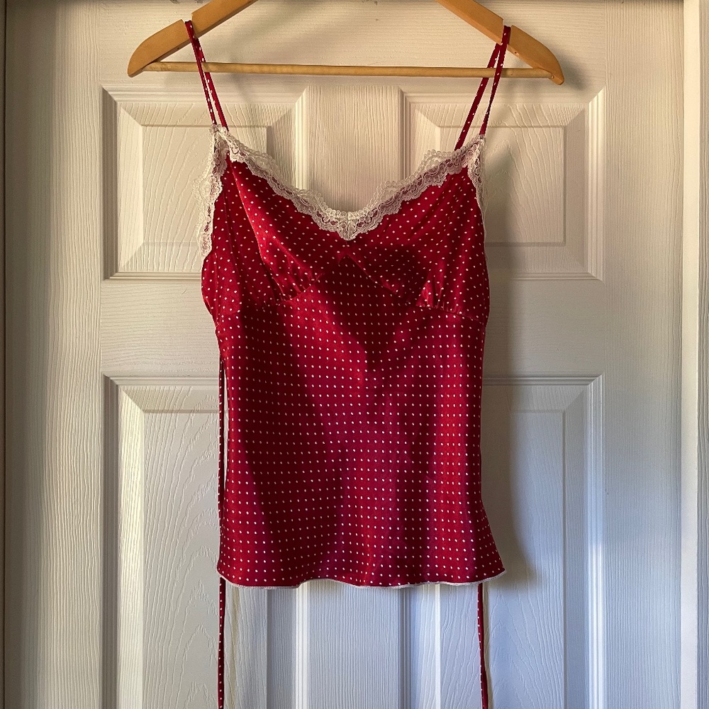 Red & White Polka Dot Silky Top